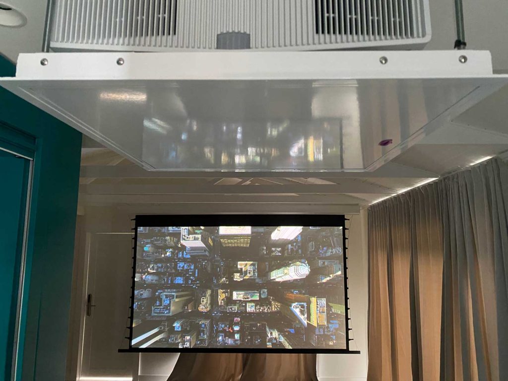 Private Cinema Retreat - Projector lift drops the Sony XW5000 down when its movie time.